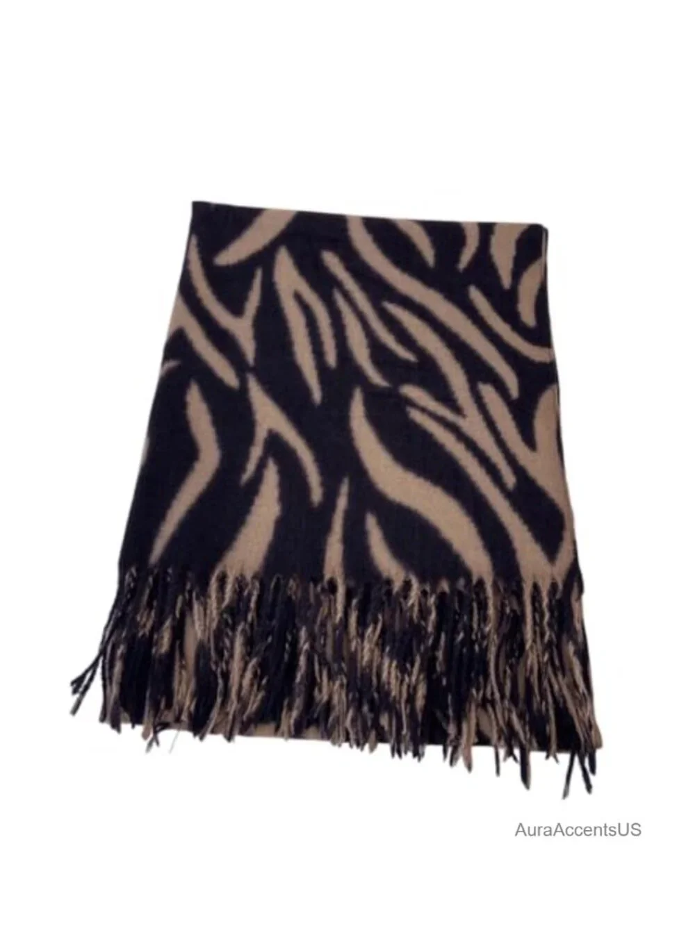 Oversized Zebra Stripe Scarf Shawl Wrap with Tassels - Soft Warm Winter